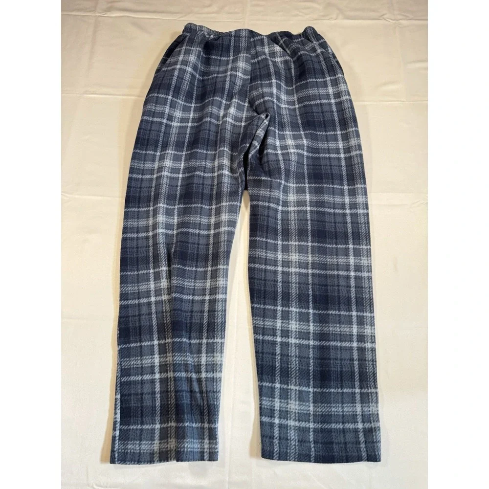 Lucky Brand Pajama Pants Adult Size L - Blue Plaid Fleece Sleepwear Bottoms